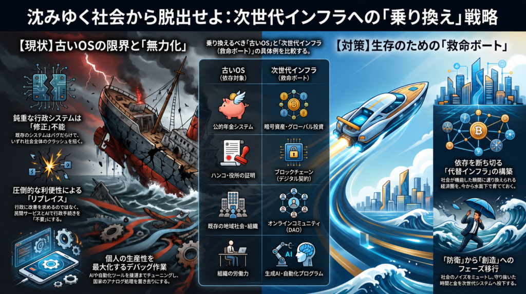 【対・社会ハック | 次世代インフラへの接続 #3】 私たちが作る「救命ボート」。沈みゆく社会を見限り、新たな経済圏を育てろ