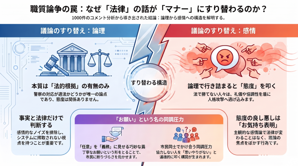 【職質炎上 | 1000件のコメント #3】法律で勝てない人間が使う「態度・マナー批判」