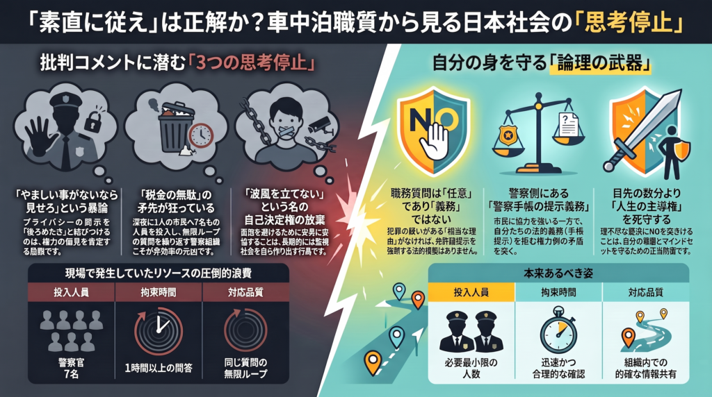【車中泊職質 | 300件のコメント INDEX】「素直に従え」という異常性